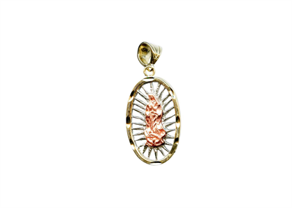 Three Tone Plated Filigree Mother Mary Oval Pendant